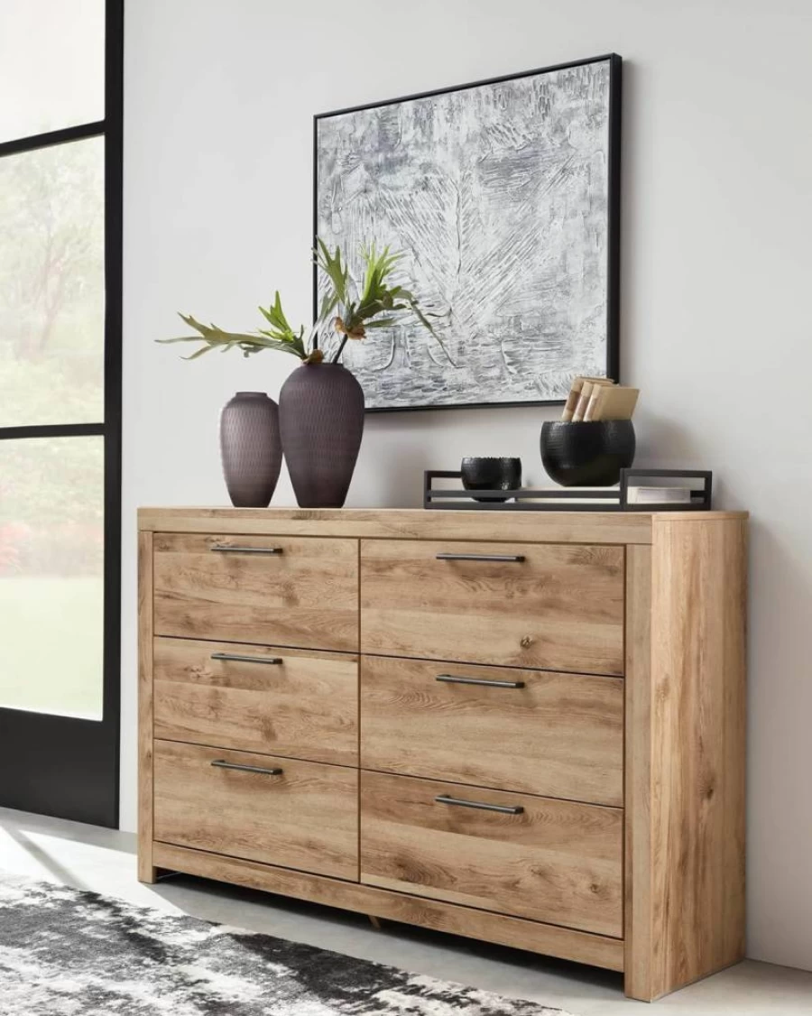 Signature Design by Ashley Cambeck 6-Drawer Dresser in Whitewash Finish - Farmhouse Industrial Style Chest of Drawers
