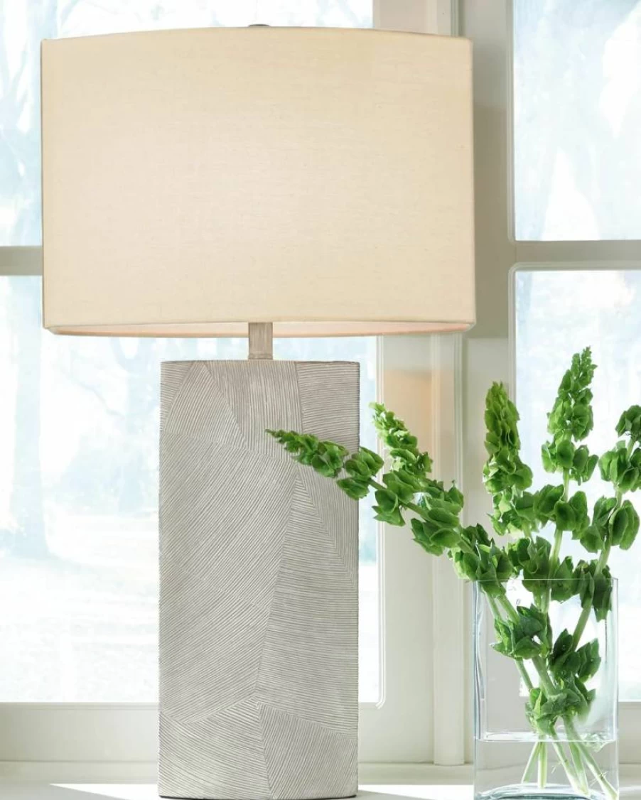 Signature Design by Ashley Bradard 30" Ivory Whitewash Ceramic Table Lamp - Contemporary Detailed Lighting for Home Decor