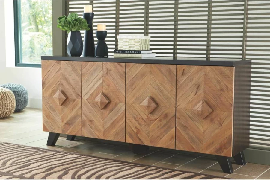 Signature Design by Ashley Chasinfield 70" TV Stand with 4 Doors & 3 Adjustable Shelves, Dark Brown Urban Geometric Media Console