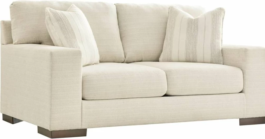 Signature Design by Ashley Maggie Contemporary Off-White Upholstered Loveseat with Accent Pillows