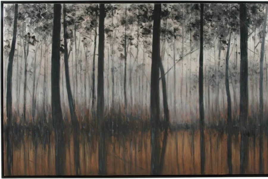 Signature Design by Ashley Philyra Dreary Forest Canvas Wall Art - 72x48 Inches, Black Orange Silver Modern Painting