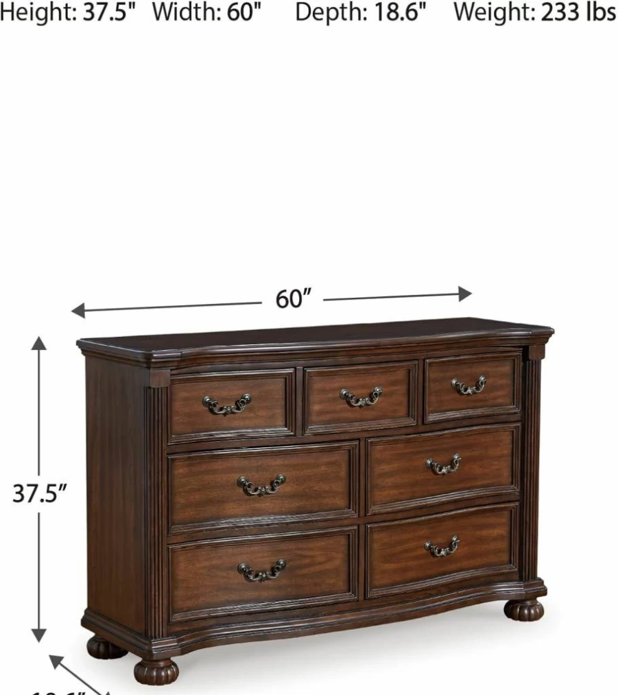 Signature Design by Ashley Lavinton 7-Drawer Dresser with Safety Stop, Felt-Lined Top Drawer, Dark Brown for Bedroom