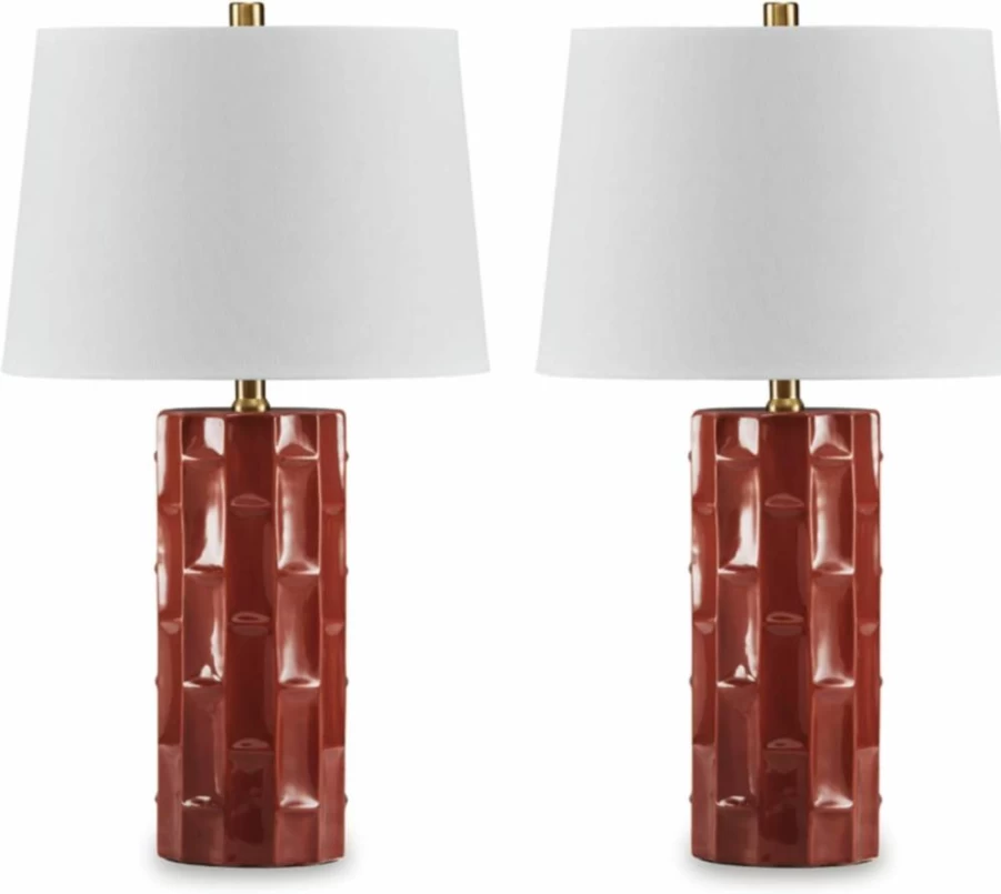 Signature Design by Ashley Jacemour Modern Ceramic Table Lamp Pair - 3-Way Switch, Dark Brown & White, Set of 2, Contemporary Lighting