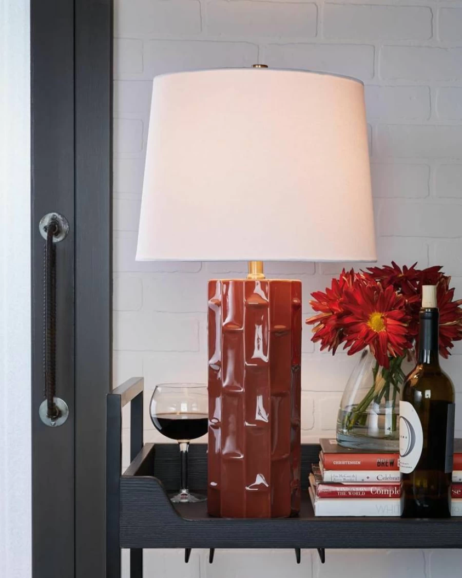 Signature Design by Ashley Jacemour Modern Ceramic Table Lamp Pair - 3-Way Switch, Dark Brown & White, Set of 2, Contemporary Lighting
