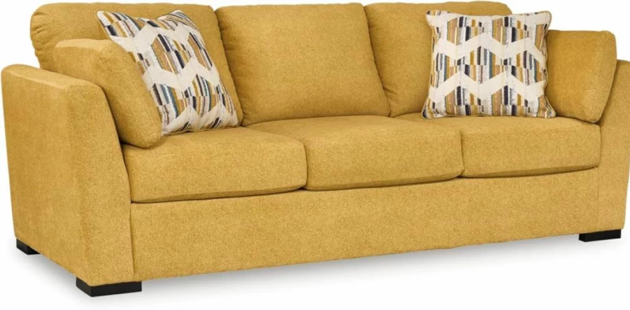 Signature Design by Ashley Keerwick Queen Sleeper Sofa with Memory Foam Mattress, 2-in-1 Convertible, Includes 4 Pillows, Yellow Scandinavian Design