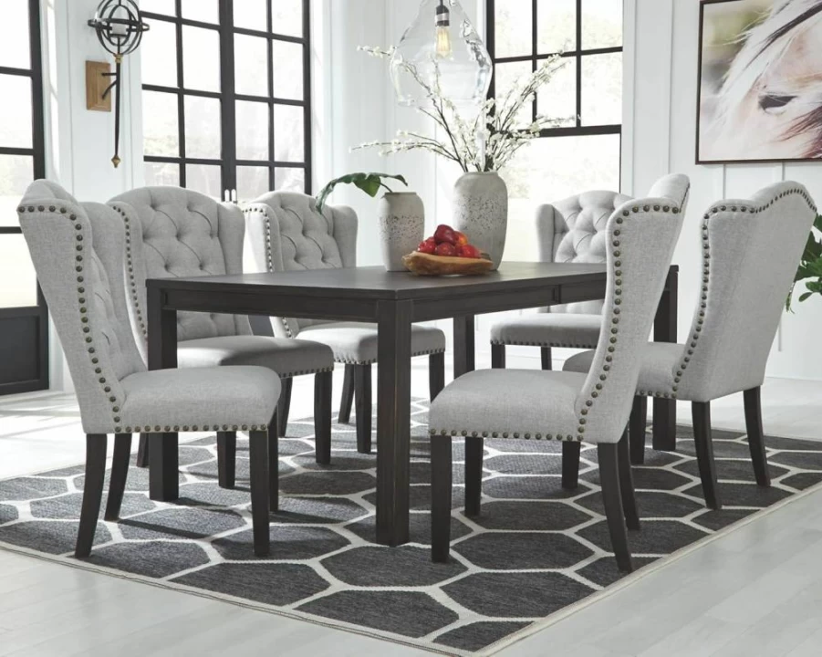 Signature Design by Ashley Jeanette Modern Rectangular Dining Table - Distressed Black Finish, Seats 6