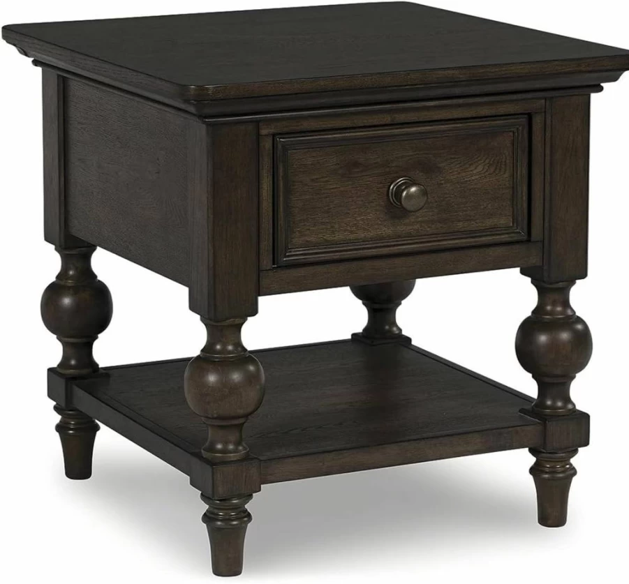 Signature Design by Ashley Veramond 25-inch Square Dark Brown End Table - Stylish Living Room Side Table