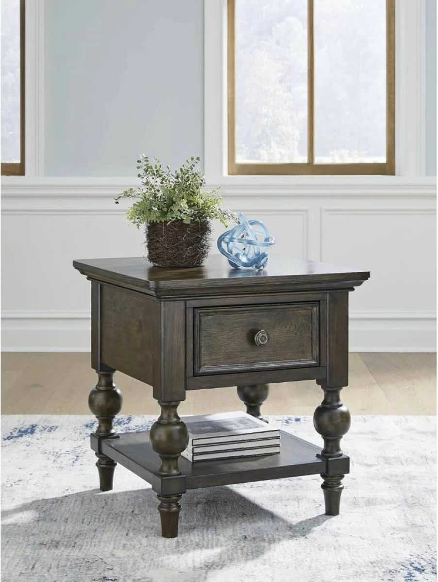 Signature Design by Ashley Veramond 25-inch Square Dark Brown End Table - Stylish Living Room Side Table
