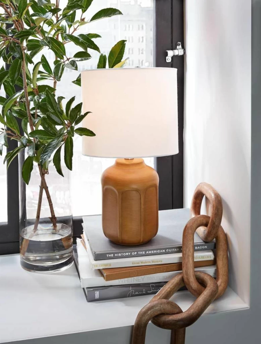 Signature Design by Ashley Gierburg Minimalist Ceramic Table Lamp - Light Brown & White with On/Off Switch