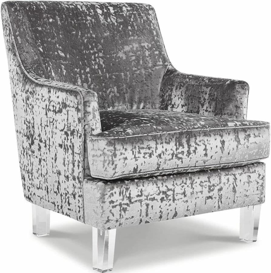 Signature Design by Ashley Gloriann Velvet Accent Chair with Clear Acrylic Legs in Charcoal Gray - Modern Glam Furniture