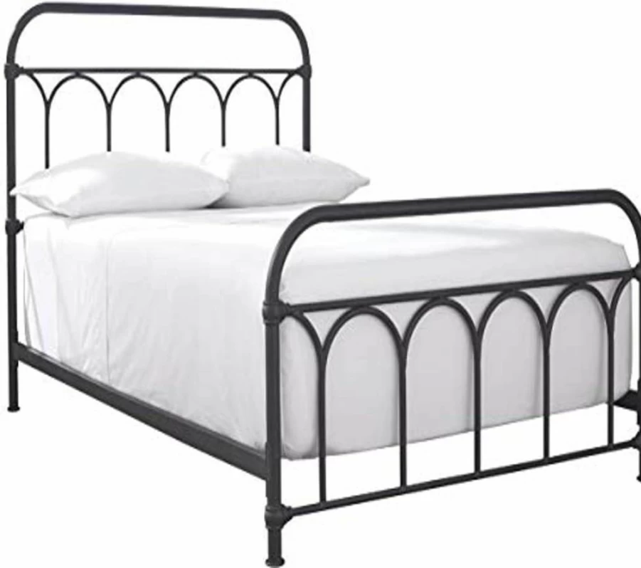 Signature Design by Ashley Nashburg Queen Metal Bed - Farmhouse Industrial Style with Matte Black Powdercoated Finish