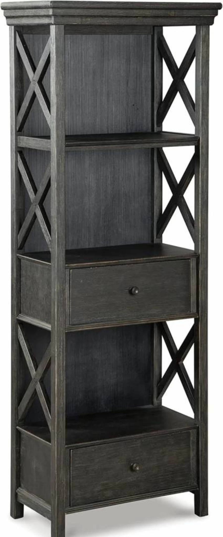 Signature Design by Ashley Tyler Creek 75" Farmhouse Display Bookcase with Drawers - Almost Black Finish