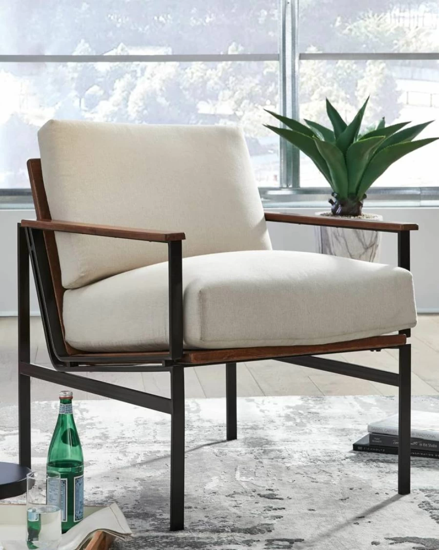 Signature Design by Ashley Tilden Mid-Century Modern Accent Chair in Ivory & Black - Stylish Contemporary Living Room Seating