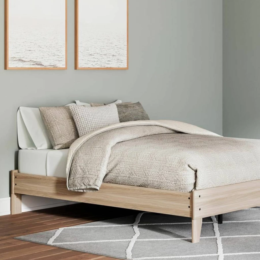 Signature Design by Ashley Shawburn Farmhouse Whitewash Full Size Platform Bed Frame - Casual Rustic Bedroom Furniture