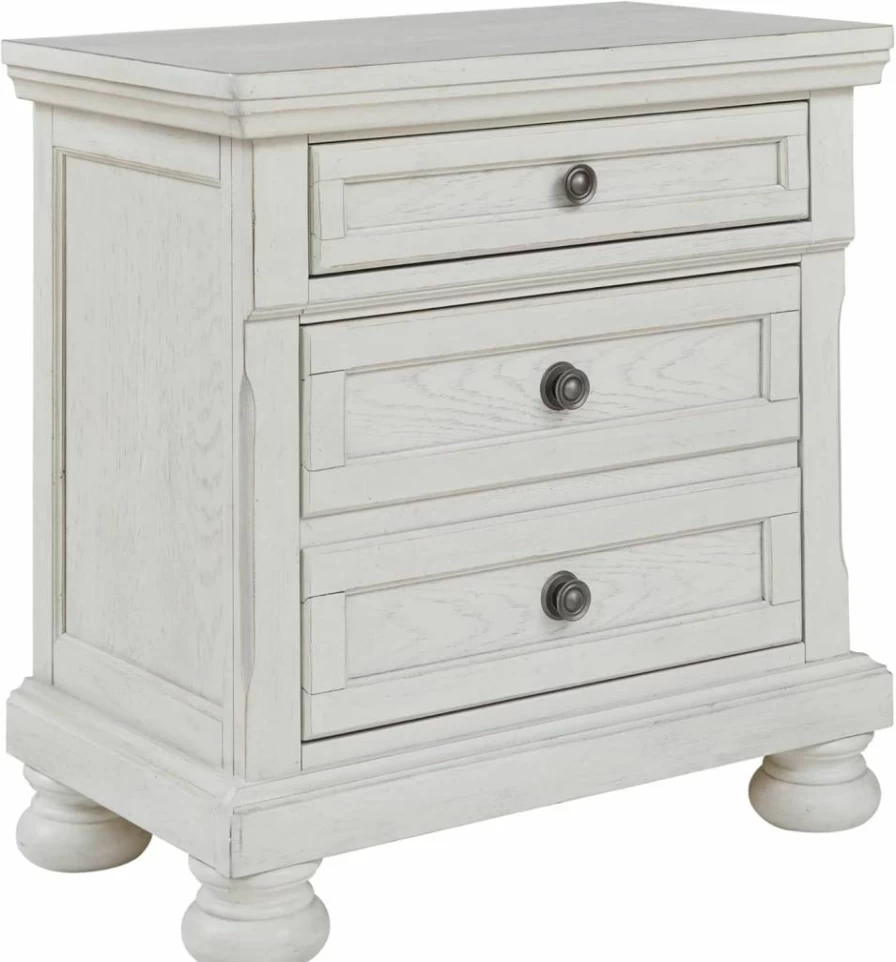 Signature Design by Ashley Binterglen White Nightstand with 2 Drawers & Safety Stop, 23.63" Height, Casual Bedside Table