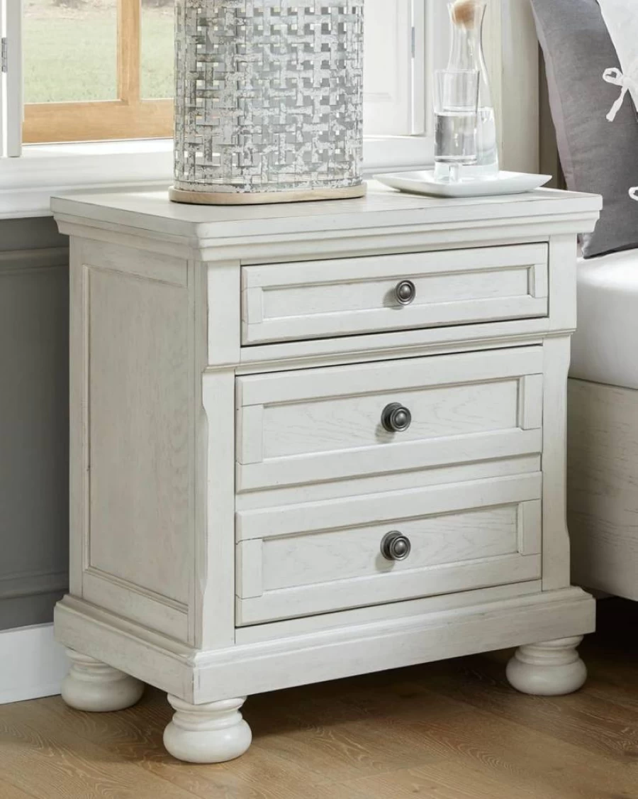 Signature Design by Ashley Binterglen White Nightstand with 2 Drawers & Safety Stop, 23.63" Height, Casual Bedside Table