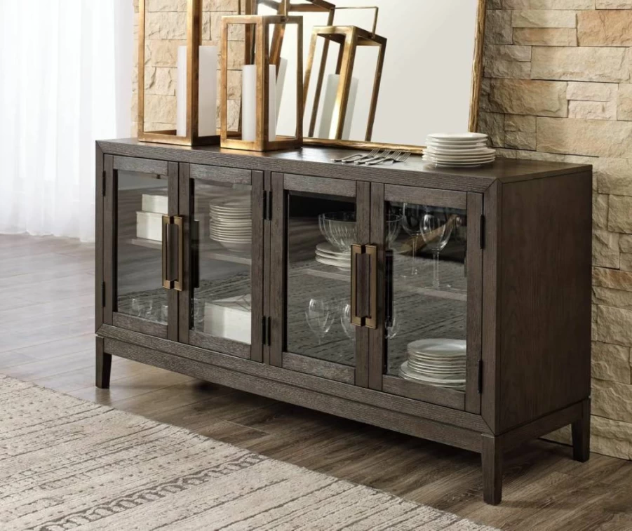 Signature Design by Ashley Burkhaus Traditional Dark Brown Dining Room Server Buffet with 2 Storage Cabinets