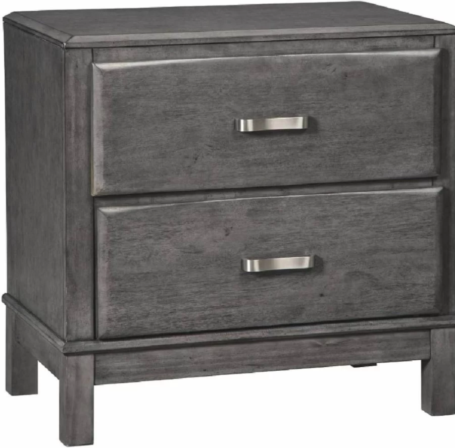 Signature Design by Ashley Caitbrook Modern Weathered Gray Nightstand - 26" Tall 2-Drawer Bedside Table with Dovetail Construction