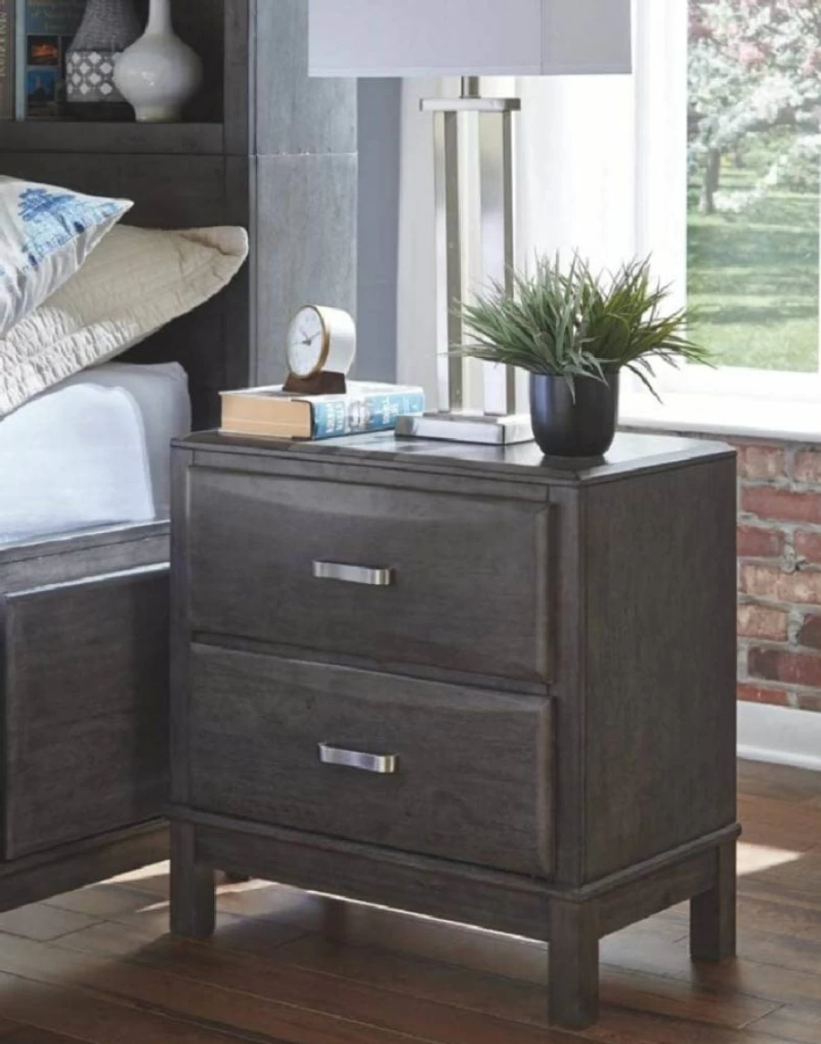 Signature Design by Ashley Caitbrook Modern Weathered Gray Nightstand - 26" Tall 2-Drawer Bedside Table with Dovetail Construction