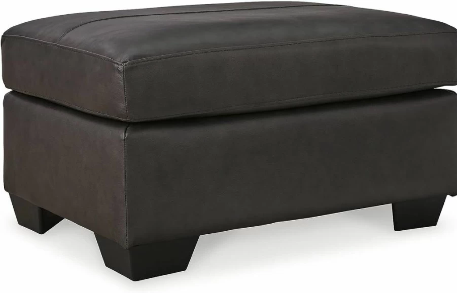 Signature Design by Ashley Belziani Modern Leather Ottoman with Firm Cushion, Cream & Brown Rectangular Footrest