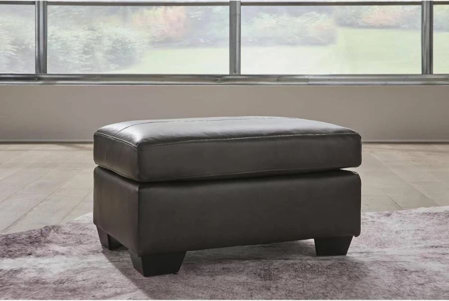 Signature Design by Ashley Belziani Modern Leather Ottoman with Firm Cushion, Cream & Brown Rectangular Footrest