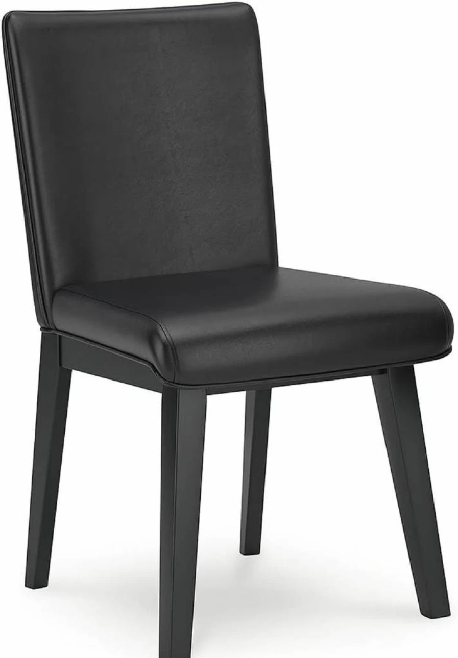 Signature Design by Ashley Jettaya Modern Black Faux Leather Dining Chairs - Armless Solid Wood Set of 2