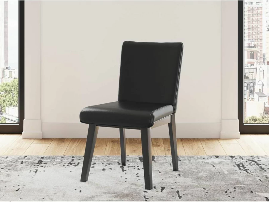 Signature Design by Ashley Jettaya Modern Black Faux Leather Dining Chairs - Armless Solid Wood Set of 2