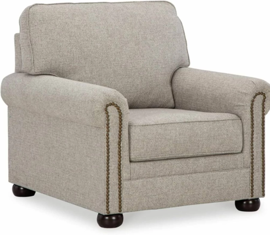 Signature Design by Ashley Gaelon Light Gray Upholstered Chair with Nailheads - Transitional Style Accent Chair