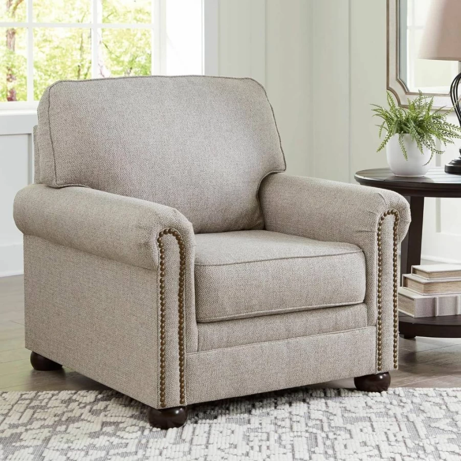 Signature Design by Ashley Gaelon Light Gray Upholstered Chair with Nailheads - Transitional Style Accent Chair