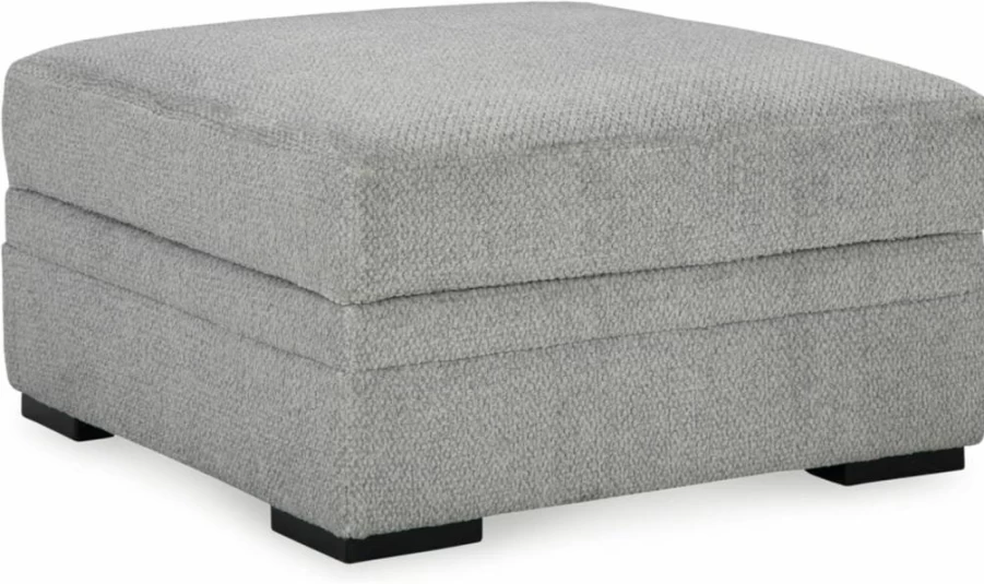 Signature Design by Ashley Casselbury Modern Upholstered Storage Ottoman with Removable Top, 4 Cup Holders, Light Gray Square Footstool