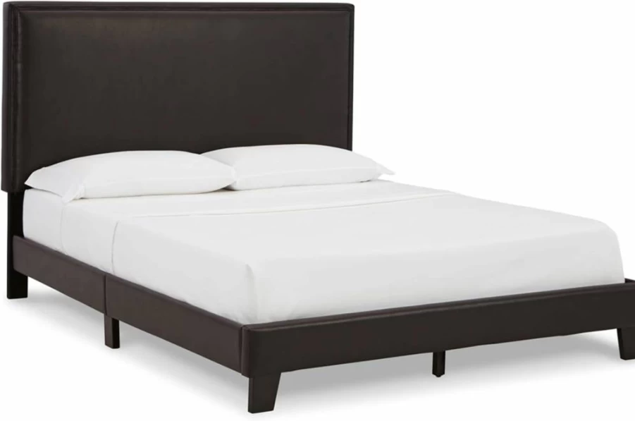 Signature Design by Ashley Mesling Queen Upholstered Bed in Dark Brown - Modern Contemporary Style