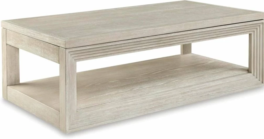 Signature Design by Ashley Marxhart Modern Coffee Table - Lift-Top with Casters, Thick Beige Top & Lower Shelf