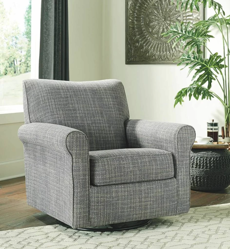 Signature Design by Ashley Renley 360-Degree Swivel Glider Chair for Nursery, Comfortable Gray Accent Chair with Smooth Rotation