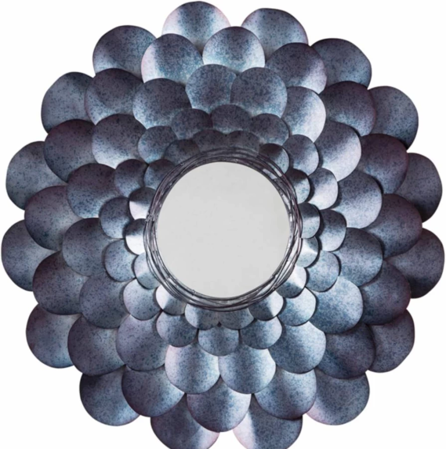 Signature Design by Ashley Deunoro Blue Floral Metal Accent Mirror - Glam Framed Wall Decor