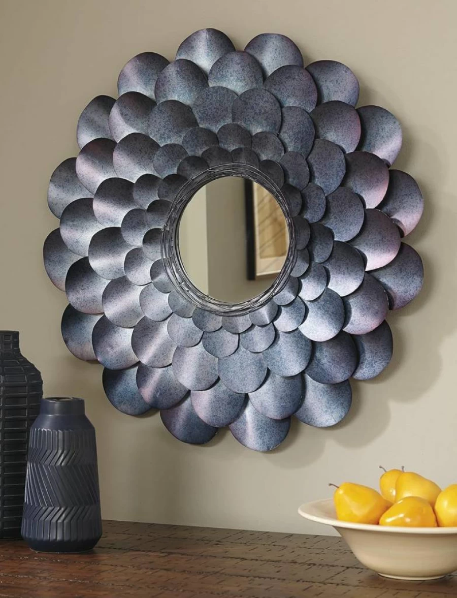 Signature Design by Ashley Deunoro Blue Floral Metal Accent Mirror - Glam Framed Wall Decor