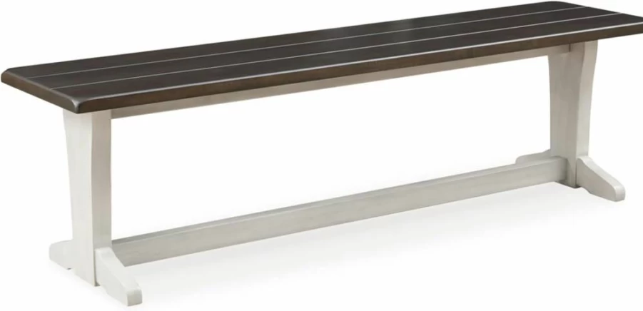 Signature Design by Ashley Darborn 62" Farmhouse Dining Bench in Light Gray & Dark Brown - Stylish Kitchen Seating