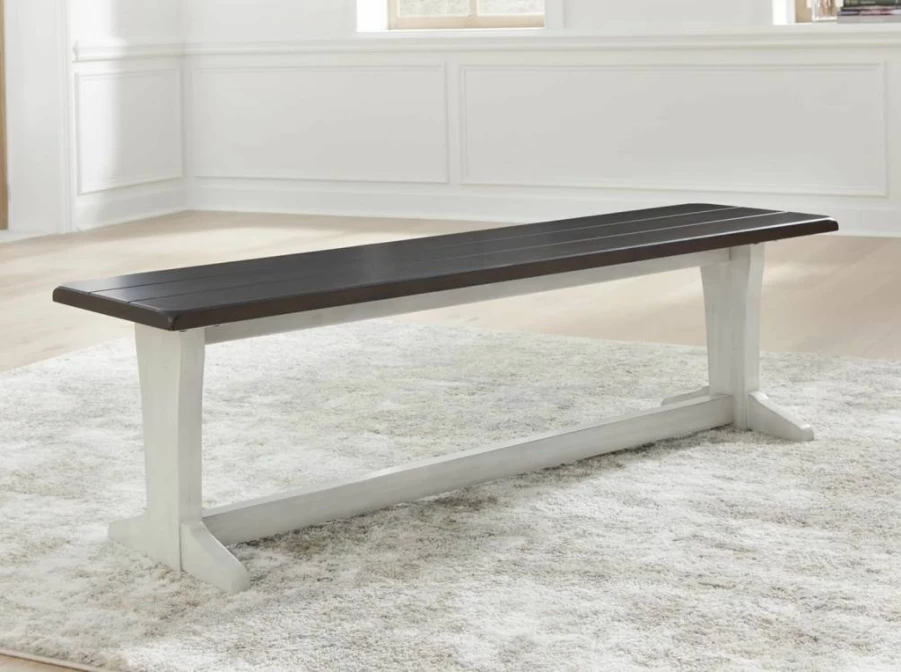 Signature Design by Ashley Darborn 62" Farmhouse Dining Bench in Light Gray & Dark Brown - Stylish Kitchen Seating