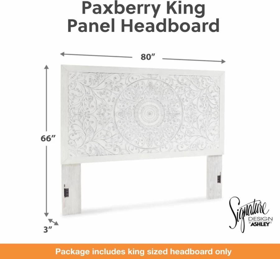 Signature Design by Ashley Paxberry Twin Headboard - Distressed White Finish, Boho Chic Style, Solid Wood Frame