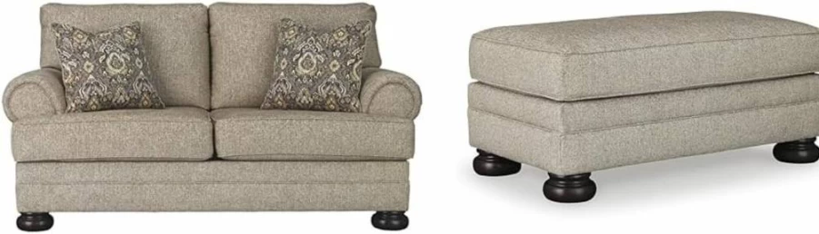 Signature Design by Ashley Kananwood Traditional Chair And A Half in Light Brown – Comfortable Upholstered Living Room Seating