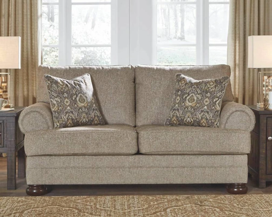 Signature Design by Ashley Kananwood Traditional Chair And A Half in Light Brown – Comfortable Upholstered Living Room Seating