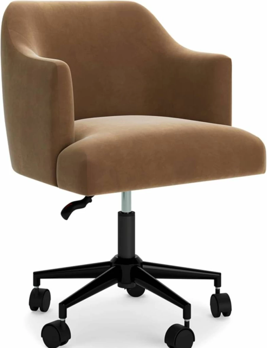 Signature Design by Ashley Austanny Modern Velvet Swivel Office Chair - Adjustable Height, Casters, Light Brown Upholstered Desk Chair for Home & Workspace