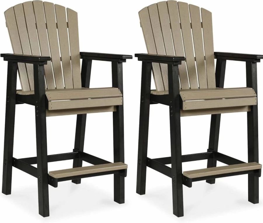 Signature Design by Ashley Fairen Trail 30-Inch Outdoor Bar Stool Set of 2 - HDPE Durable Weather-Resistant Barstools in Black & Brown for Patio, Garden, or Poolside