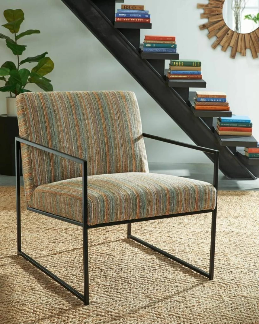 Signature Design by Ashley Aniak Modern 17" Striped Accent Chair with Metal Frame, Multicolor Upholstery