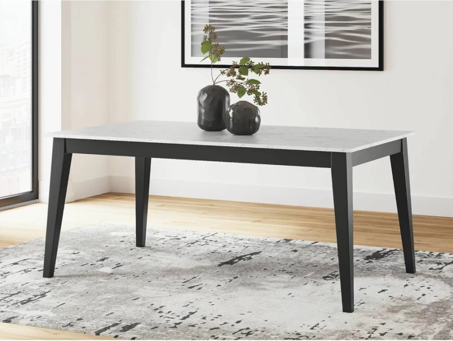 Signature Design by Ashley Jettaya Modern Dining Table - White & Black Faux Marble Top with 4 Legs