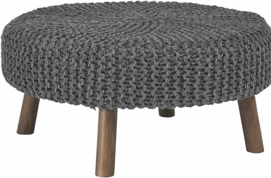 Signature Design by Ashley Jassmyn Modern Hand-Knitted Large Round Storage Ottoman in Dark Gray