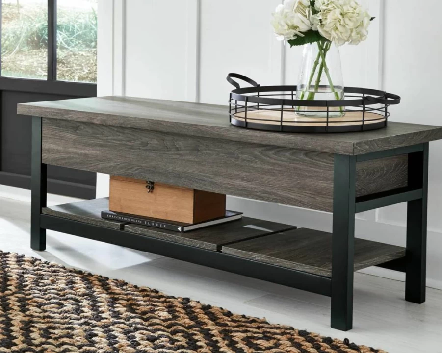 Signature Design by Ashley Rhyson Rustic Brown Farmhouse Storage Bench with Lift Top