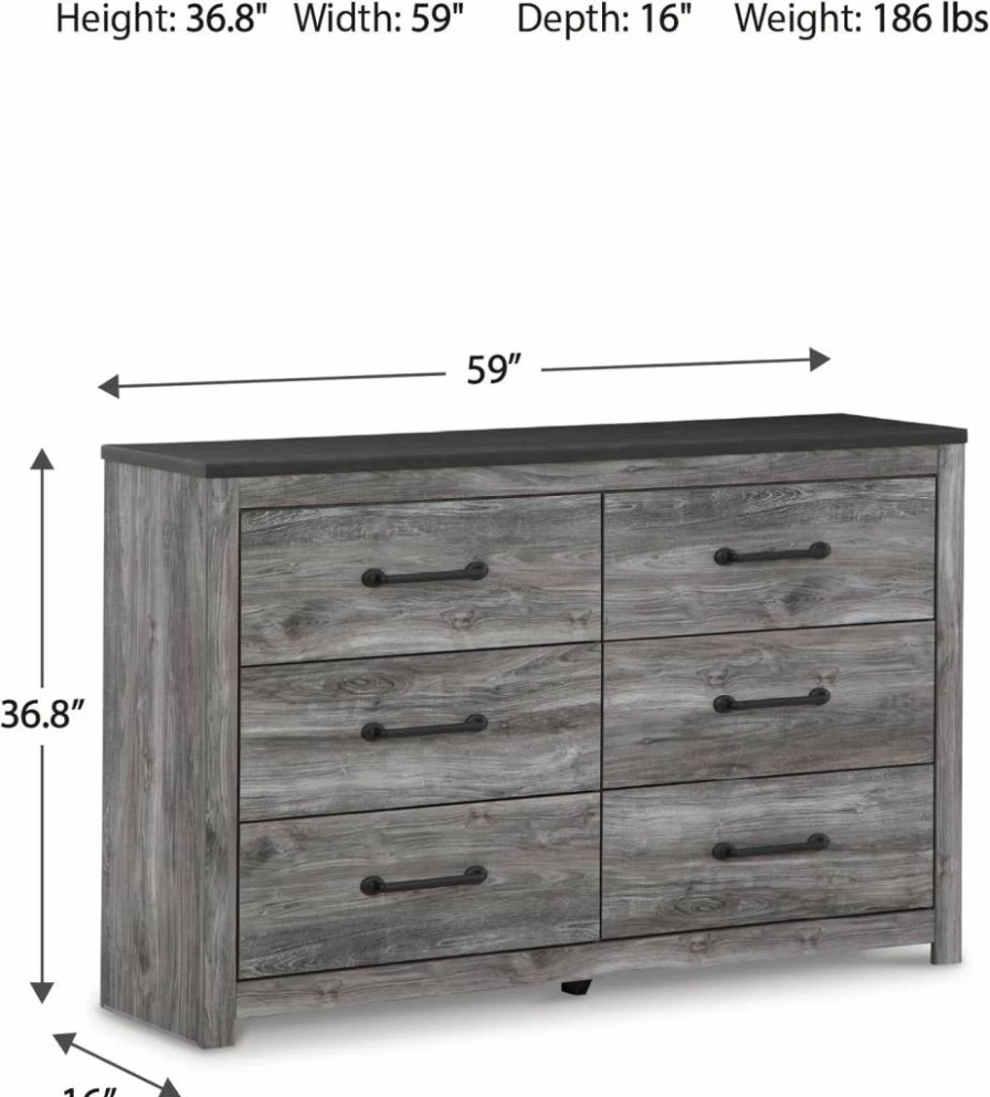 Signature Design by Ashley Bronyan 6-Drawer Dresser - Modern Gray Chest of Drawers for Bedroom Storage