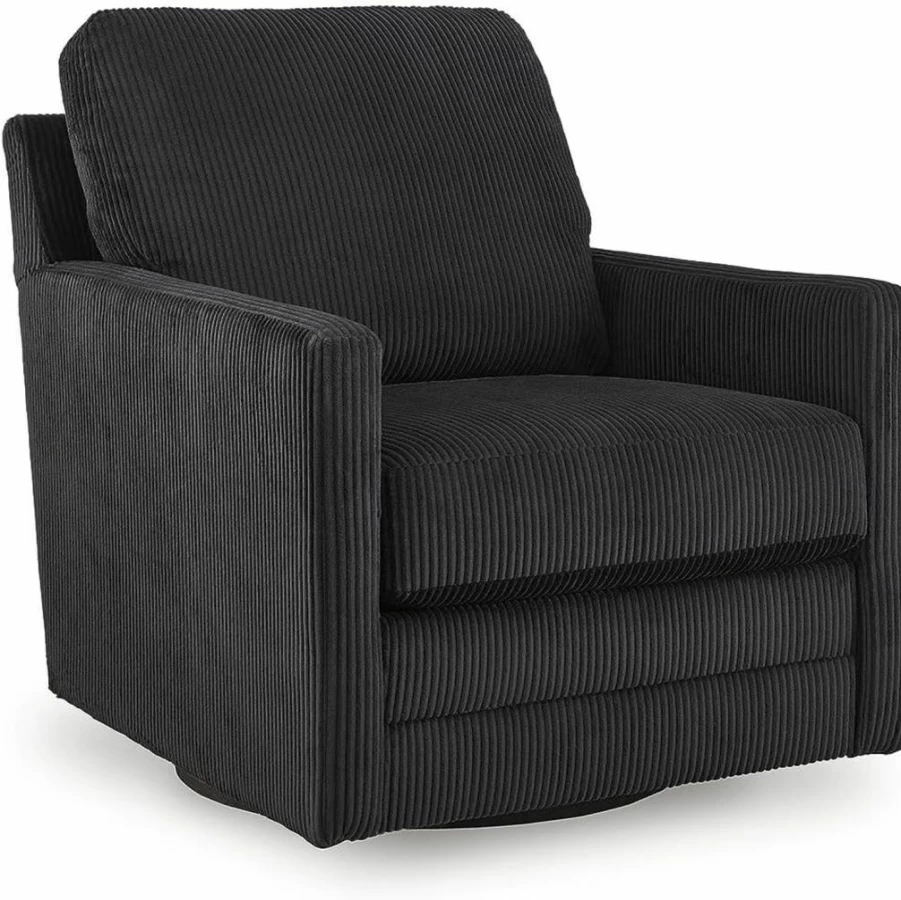 Signature Design by Ashley Icaman Modern Swivel Accent Chair with Reversible Cushions - Black Upholstered Living Room Seating