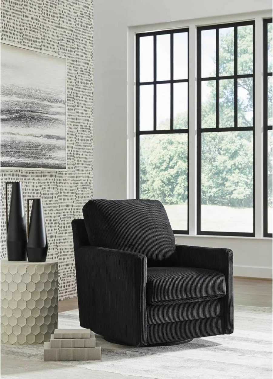 Signature Design by Ashley Icaman Modern Swivel Accent Chair with Reversible Cushions - Black Upholstered Living Room Seating