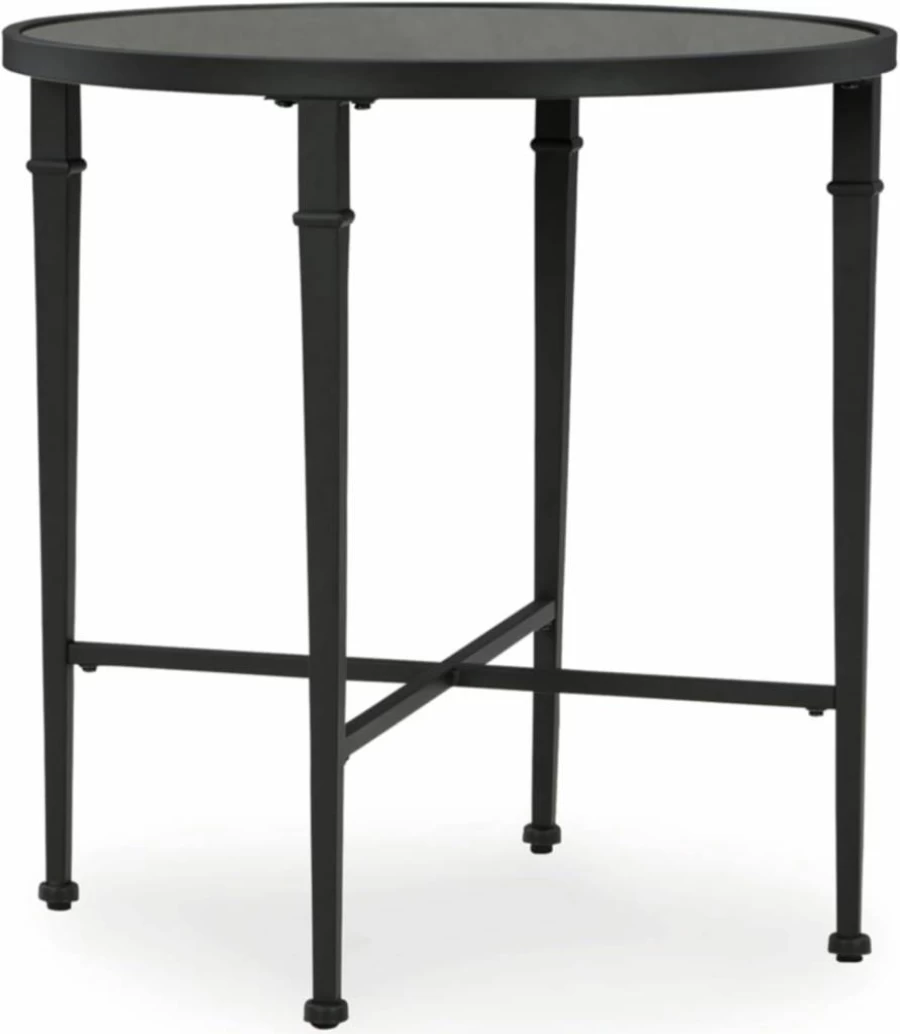 Signature Design by Ashley Cadeburg Industrial Black Accent Table with Mirrored Tabletop & Antiqued Finish